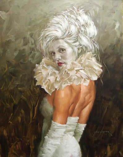 Paul Hooker nz portrait artist, show girl, oil on canvas 